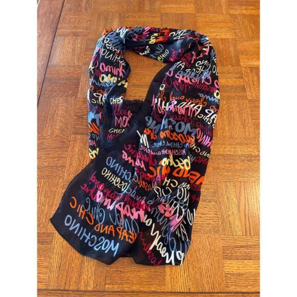 Vintage Moschino graffiti style “Cheap & Chic “ silk scarf